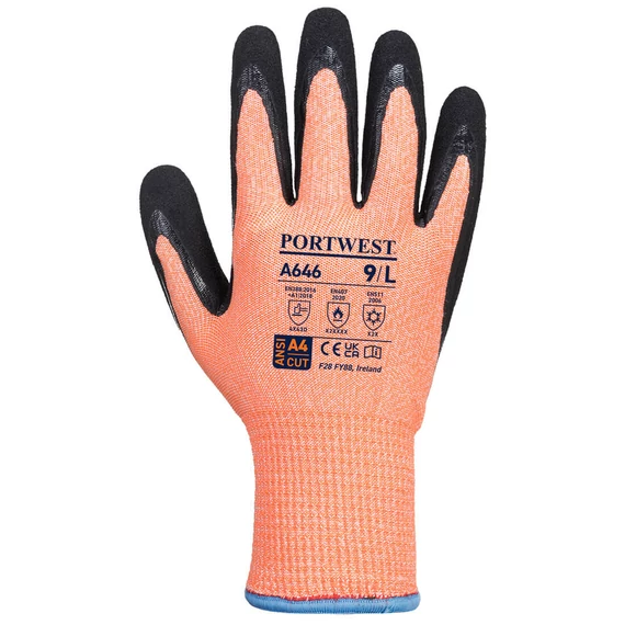 Portwest Vis-Tex Winter HR Cut nitril kesztyű narancs/fekete