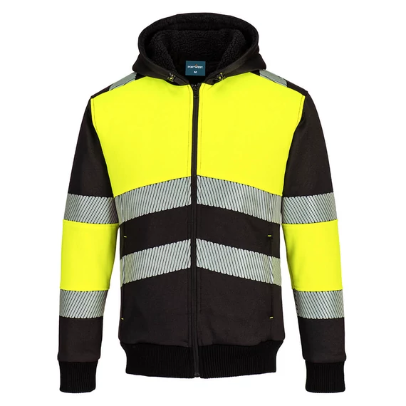 Portwest PW3 Class 1 cipzáros téli kapucnis pulóver sárga / fekete